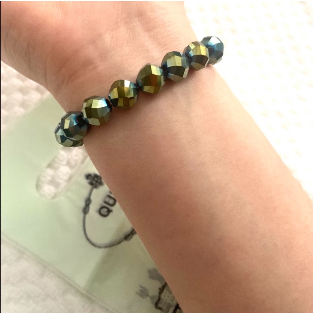 Handmade Boutique Teal Green Beaded One Size Elegant Solid Elastic Band Bracelet